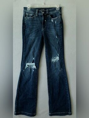 Judy Blue Thrashed Knee Bootcut Stretch Jean Women 3/26 Retro Flare Y2K Revival